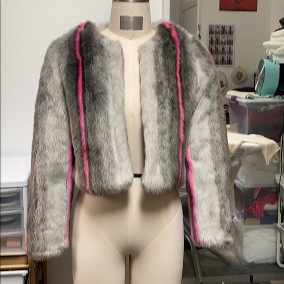 Anthropologie Jackets & Blazers - Grey and Pink Faux Fur Jacket